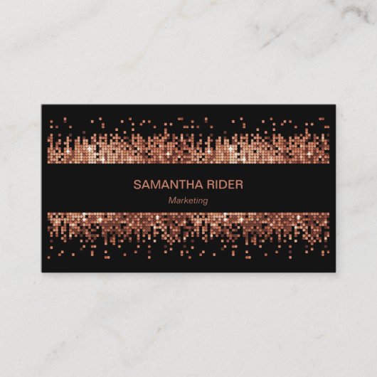 Carte De Visite Séquins métalliques de cuivre sur noir moderne (Devant)