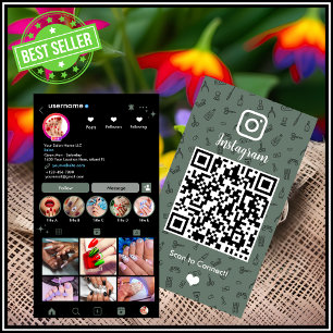 Carte De Visite Seren Sage Green Nail Salon Instagram QR
