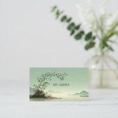 Carte De Visite Serene White Rose Bloom Misty Mountain Lake Zen (Debout devant)