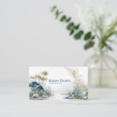 Carte De Visite Serene Zen Garden Bleu et or Botanique (Debout devant)