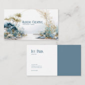 Carte De Visite Serene Zen Garden Bleu et or Botanique (Devant / Derrière)