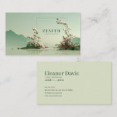 Carte De Visite Serene Zen Mountain Lake White Floral Branches (Devant / Derrière)