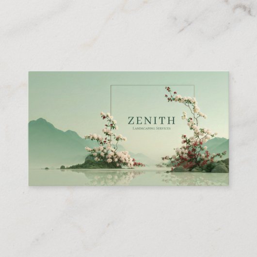 Carte De Visite Serene Zen Mountain Lake White Floral Branches (Devant)