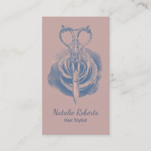 Carte De Visite Série de cheveux Vintage ciseau et Rose à fleurs