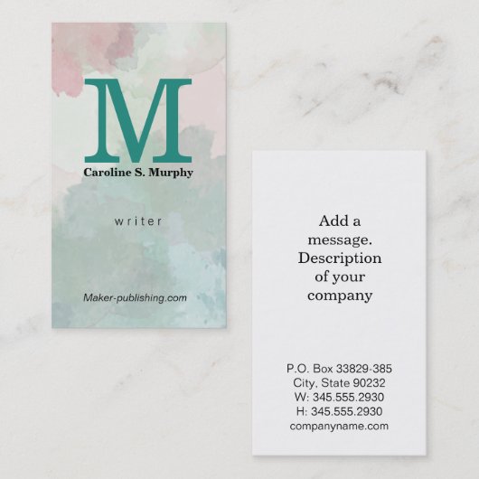 Carte De Visite Serif Monogram | Watercolor Artistic (Devant / Derrière)