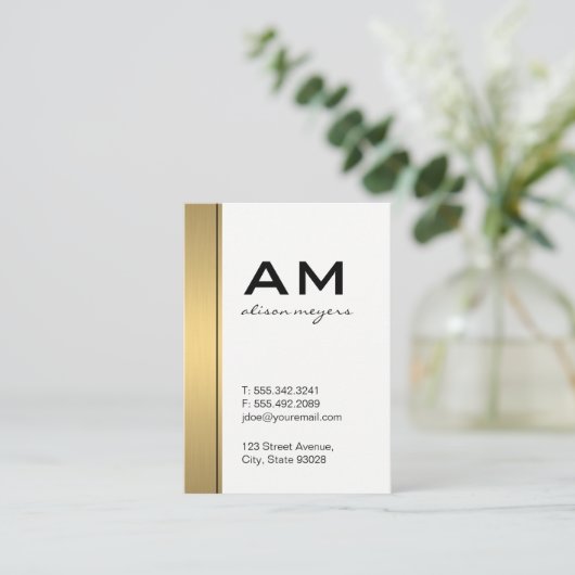 Carte De Visite Serif Monogramme Gold Métallurme (Debout devant)