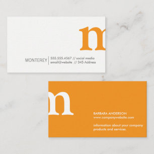 Carte De Visite Serif   Monogramme orange blanc