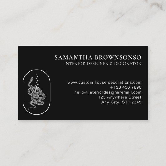 Carte De Visite Serpent à fleurs d'animaux noirs (Dos)