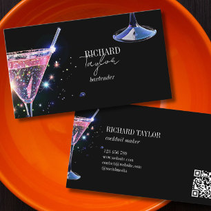 Carte De Visite Serveuse de cocktail Martini Pailleté Moderne Barm