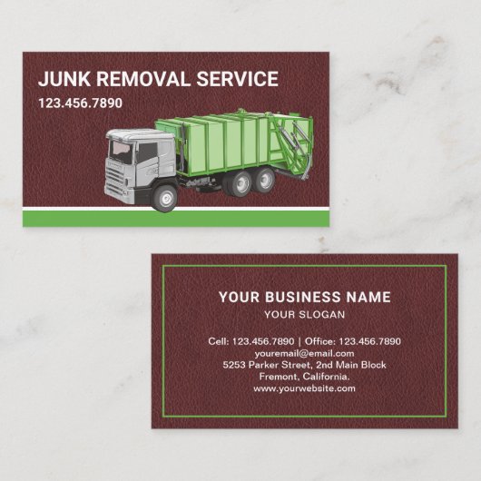 Carte De Visite Service Brown d'enlèvement des ordures en cuir (Devant / Derrière)