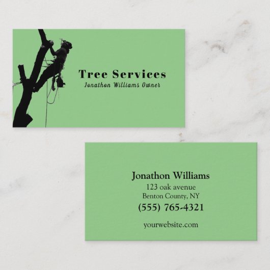 Carte De Visite Service d'ajustement de l'arbre professionnel vert (Devant / Derrière)