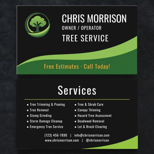 Carte De Visite Service d'arbre Arboriste Noir Vert