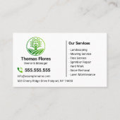 Carte De Visite Service d'Arbre Paysager écologique (Dos)