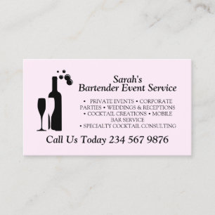 Carte De Visite Service de barman de cocktail Script Rose