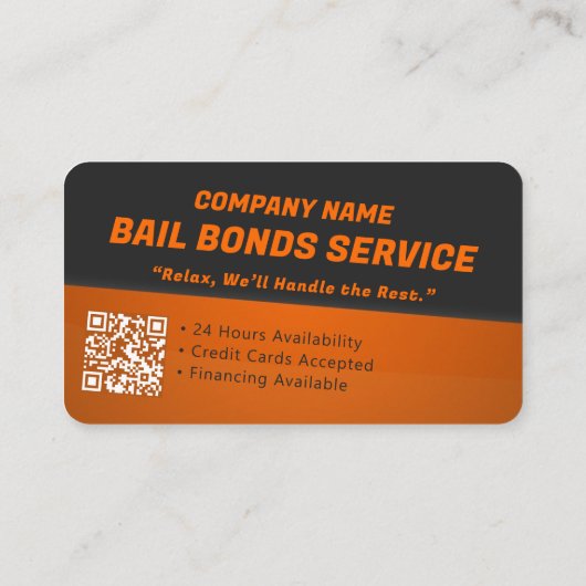 Carte De Visite Service de cautions de cautionnement | Orange fonc (Dos)