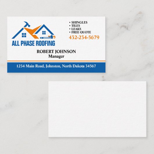 Carte De Visite Service de couverture professionnel (Devant / Derrière)