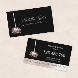 Carte De Visite Service de femme de ménage nettoyage Rose Gold Mop
