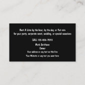 Carte De Visite Service de location de limousine (Dos)