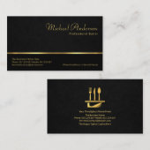 Carte De Visite Service de majordome de ligne dorée en couches noi (Devant / Derrière)