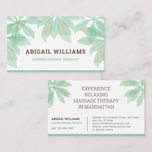 Carte de visite : Service de massothérapie (Devant / Derrière)