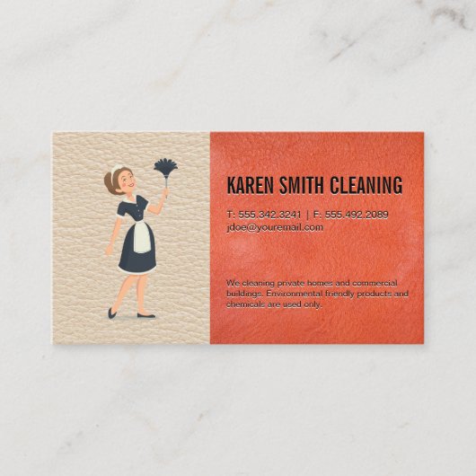Carte De Visite Service de ménage | Arrière - plan en cuir (Devant)
