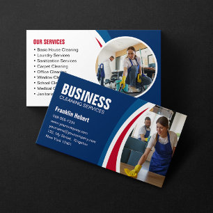 Carte De Visite Service de ménage de ménage de la maison bleue et 