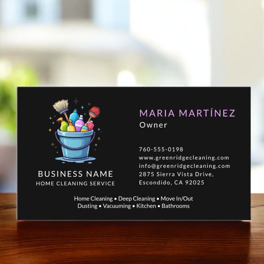 Carte De Visite Service de ménage ménager professionnel noir