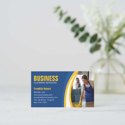 Carte De Visite Service de ménage ménagère bleu-jaune (Debout devant)