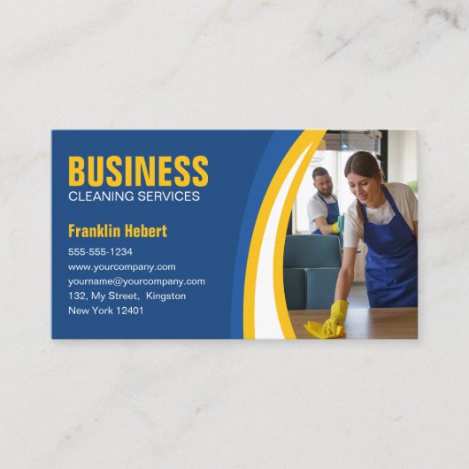 Carte De Visite Service de ménage ménagère bleu-jaune (Devant)