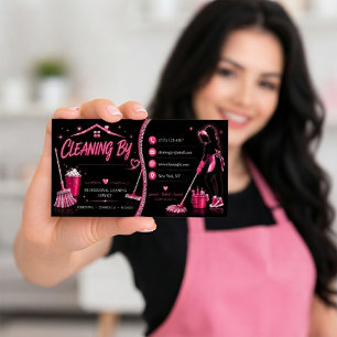 Carte De Visite Service de nettoyage à paillettes roses Marque de