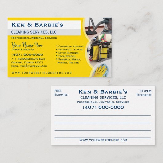 Carte De Visite Service de nettoyage administratif professionnel (Devant / Derrière)