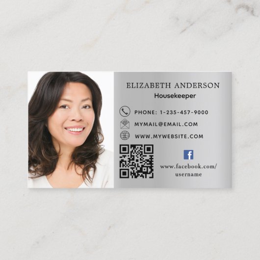 Carte De Visite Service de nettoyage argent QR code photo (Dos)