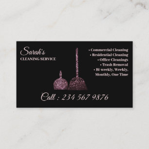 Carte De Visite Service de nettoyage Black Pink sparkle ménage
