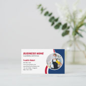 Carte De Visite Service de nettoyage bleu et rouge Maid de ménage (Debout devant)