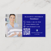 Carte De Visite Service de nettoyage bleu marine photo code QR (Dos)