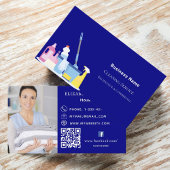 Carte De Visite Service de nettoyage bleu marine photo code QR