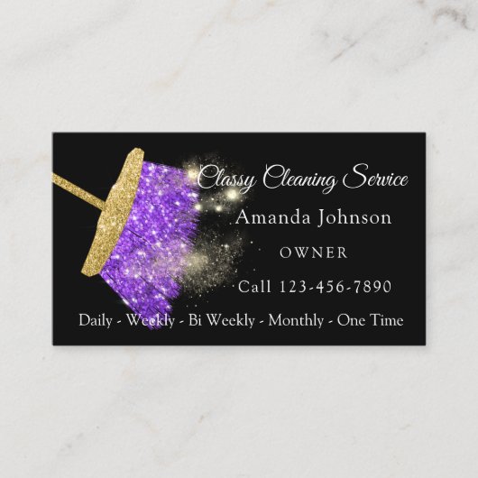 Carte De Visite Service De Nettoyage Classique Élégant Violet Étin (Devant)