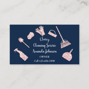 Carte De Visite Service de nettoyage classique Logo Gold Maid Pink
