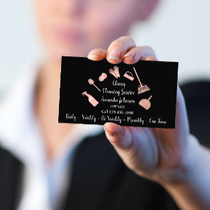 Carte De Visite Service de nettoyage classique Logo Or Rose de fem