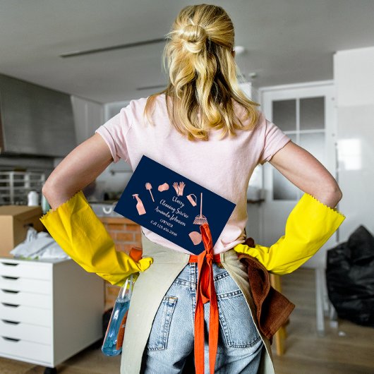 Carte De Visite Service de nettoyage classique Logo Or Rose domest