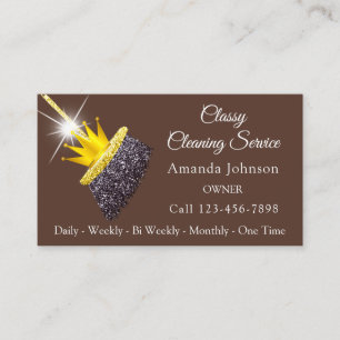 Carte De Visite Service De Nettoyage Classique Maid Brown Gold Cro