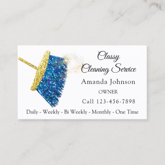 Carte De Visite Service De Nettoyage Classique Maid Gold Blue Ocea (Devant)
