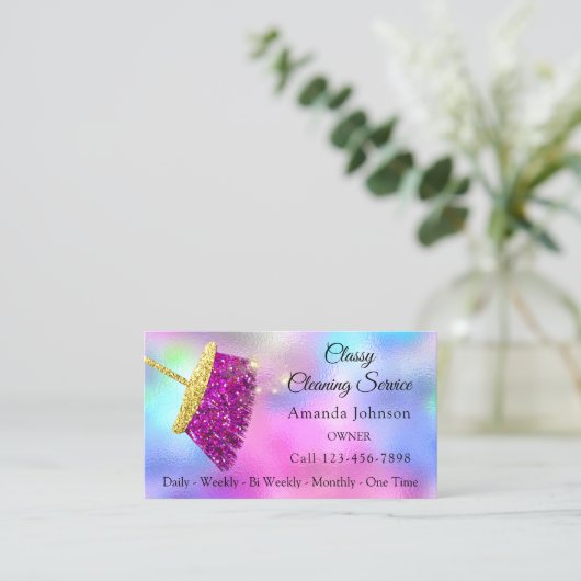 Carte De Visite Service De Nettoyage Classique Maid Gold Fuchsia R (Debout devant)