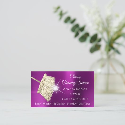 Carte De Visite Service De Nettoyage Classique Maid Gold Fuchsia R (Debout devant)