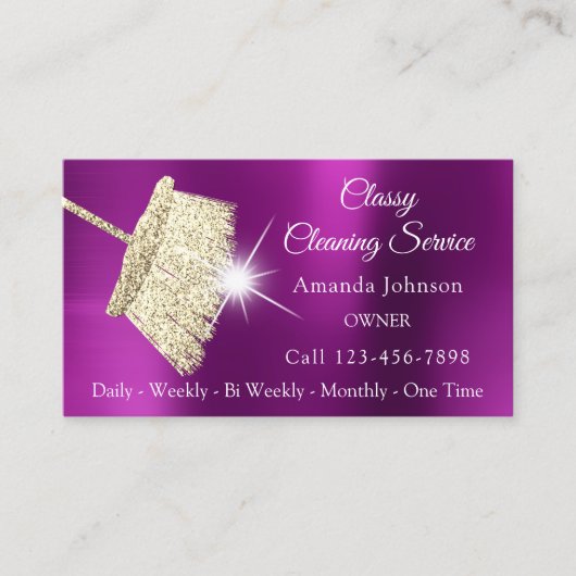 Carte De Visite Service De Nettoyage Classique Maid Gold Fuchsia R (Devant)