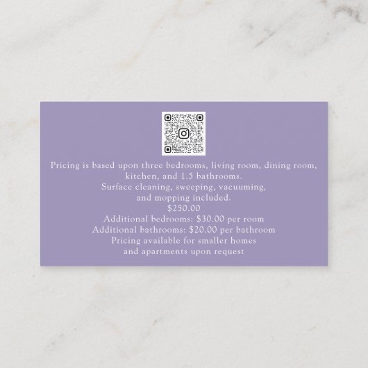 Carte De Visite Service de nettoyage classique Maid Purple Silver (Dos)