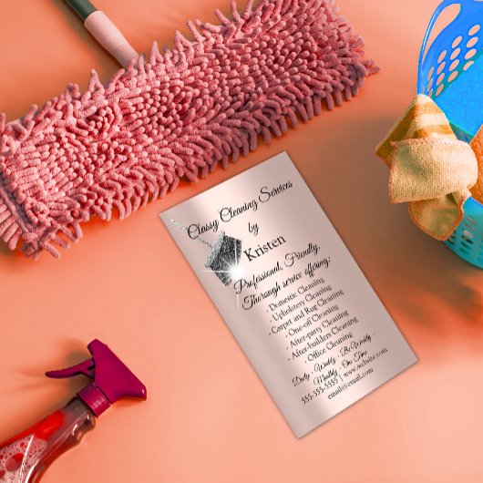 Carte De Visite Service de nettoyage classique Maison Rose QRCode