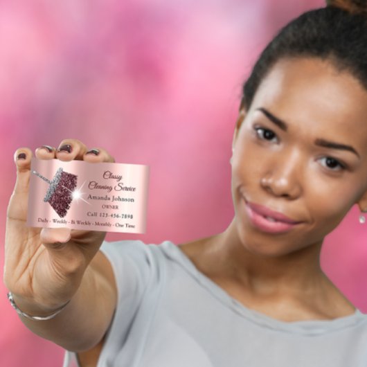 Carte De Visite Service De Nettoyage Classique Rose Argent Rose