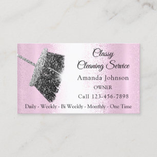 Carte De Visite Service De Nettoyage Classique Rose D'Argent Gris
