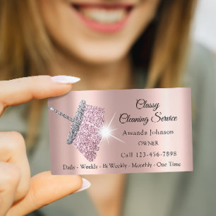 Carte De Visite Service de nettoyage classique Rose domestique Par